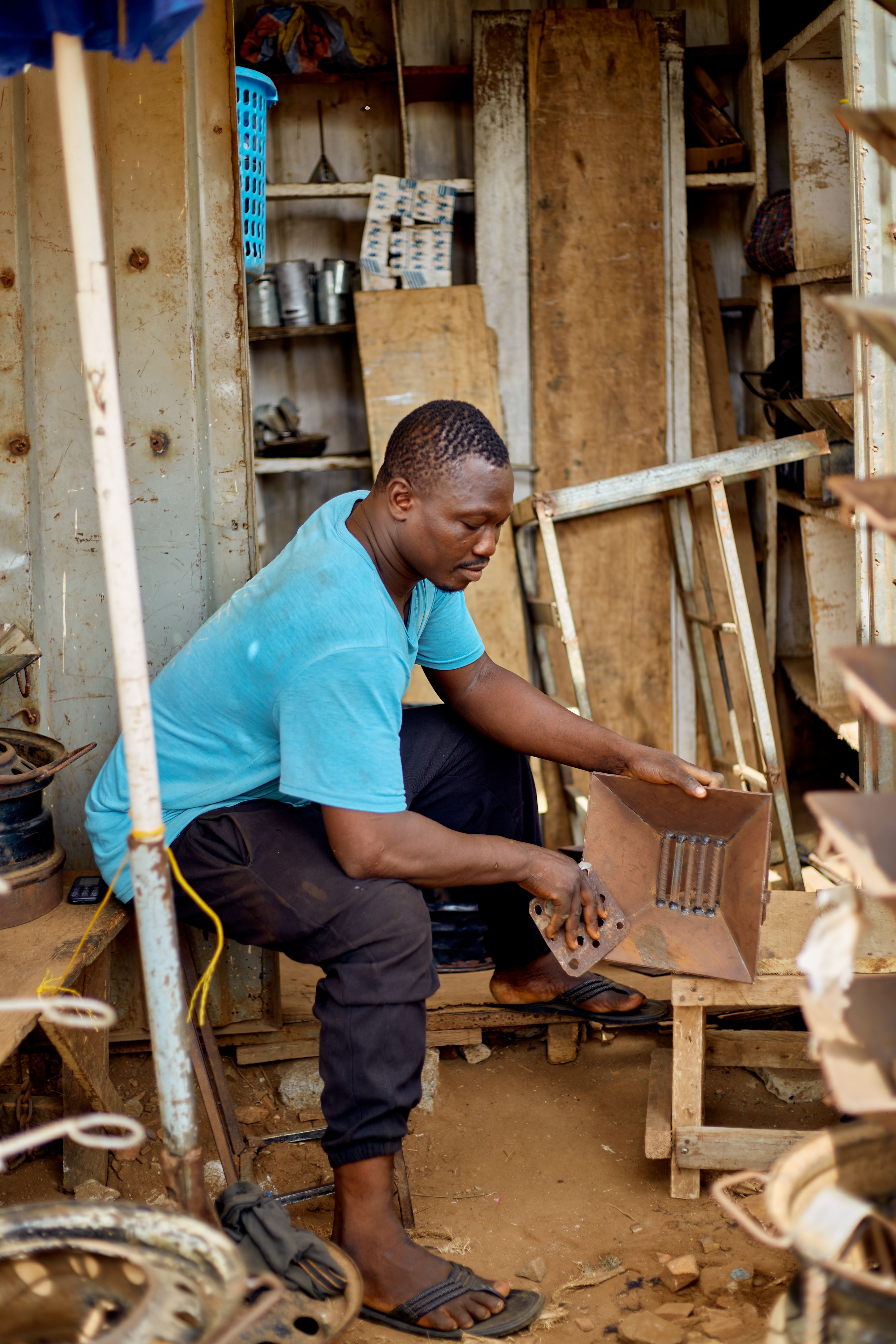 Carpentry student at a table saw